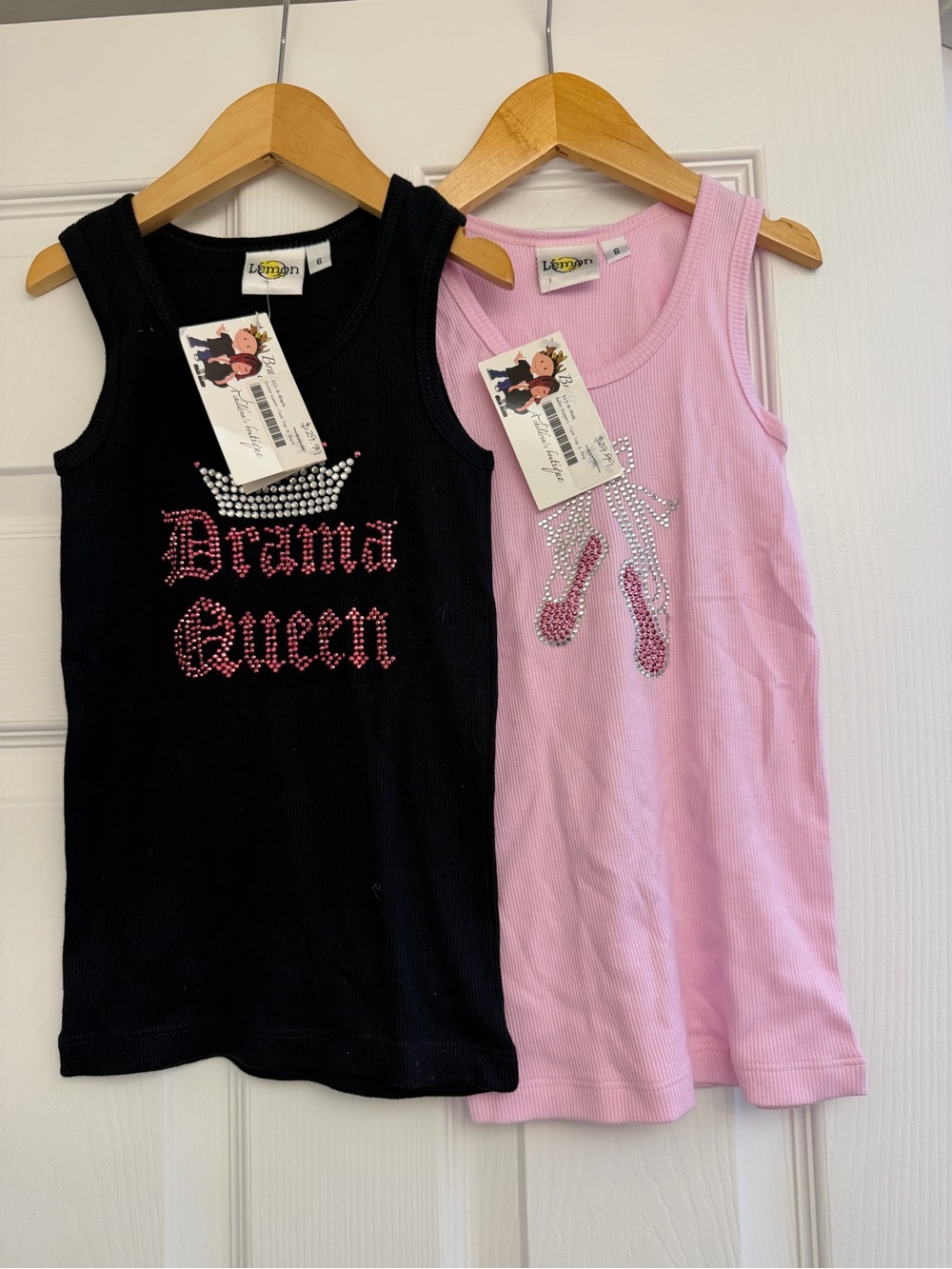 Lemon Black & Pink Girls Tank Tops with Crystal Accents